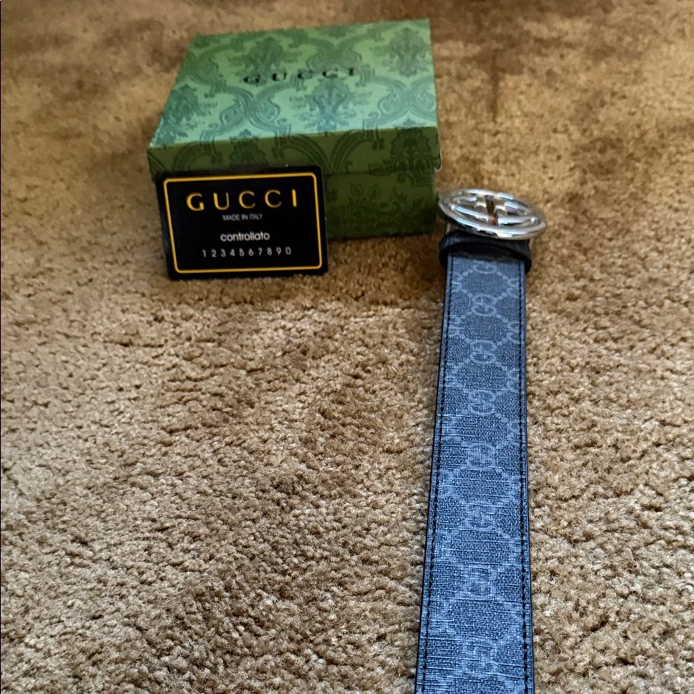 Gucci Dark Gray Belt with Silver GG Buckle